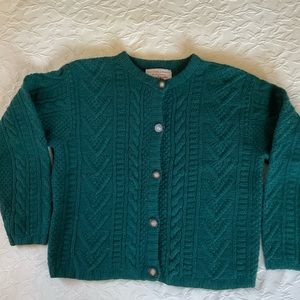 ABERCROMBIE & FITCH Northcountry Handmade Green Cable Knit Cardigan Sweater S